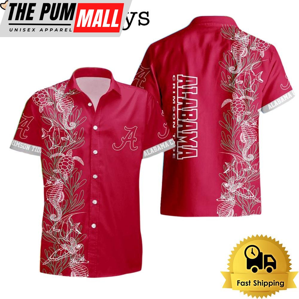 NCAA Alabama Crimson Tide Turtle Seaweed Pattern Hawaiian Shirt