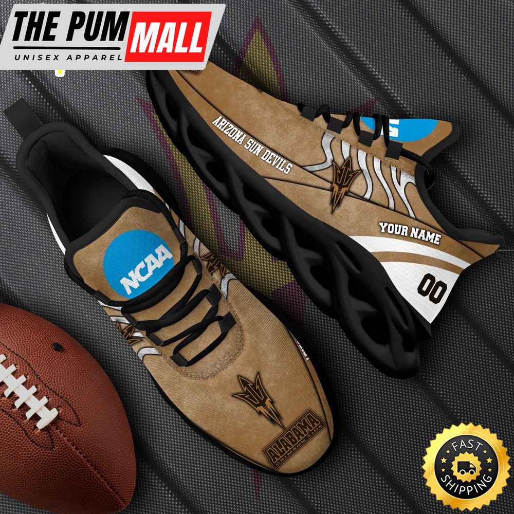 NCAA Arizona State Sun Devils Black Max Soul Shoes, White Max Soul Shoes Custom Your Name And Number