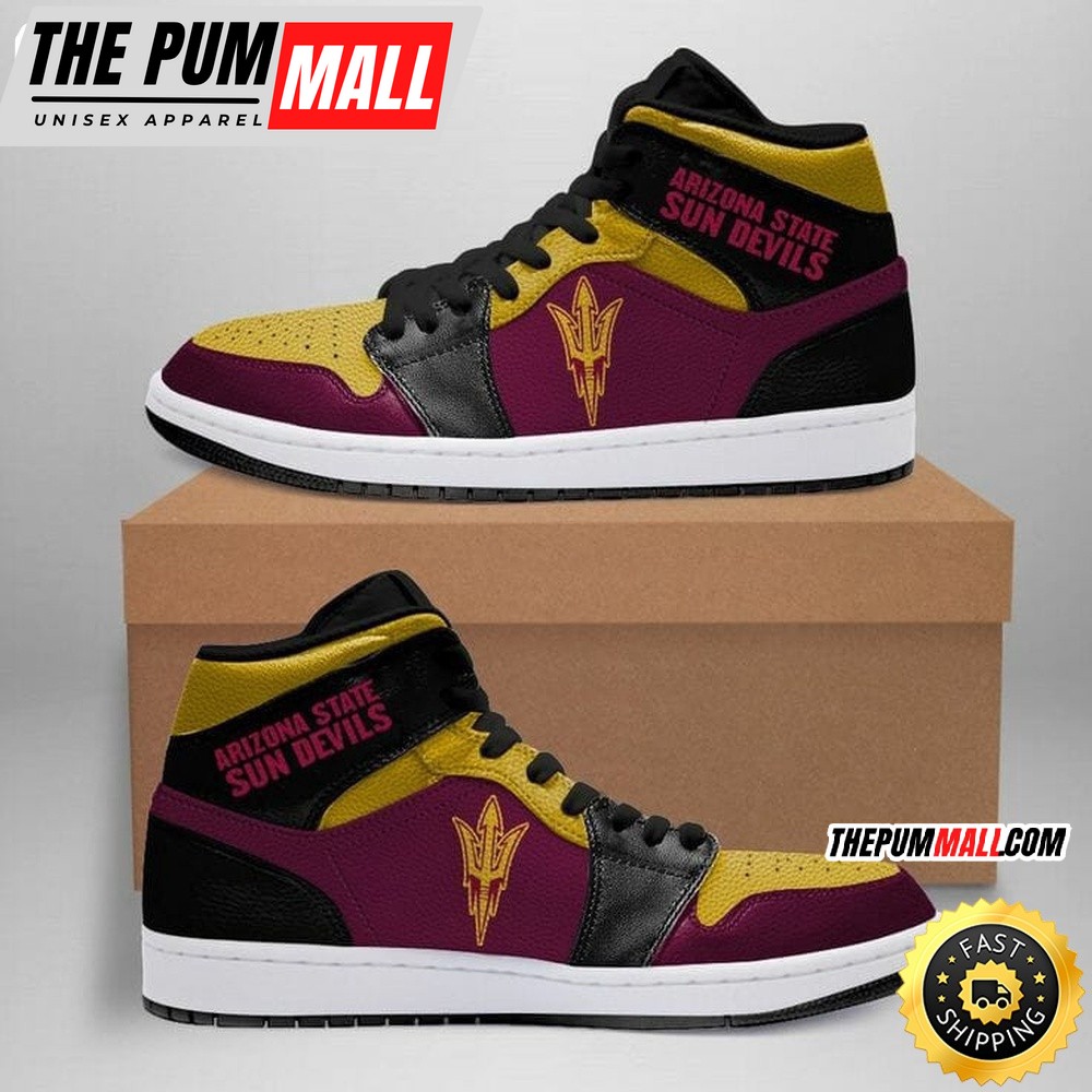NCAA Arizona State Sun Devils Maroon Gold Air Jd 1 High Sneakers