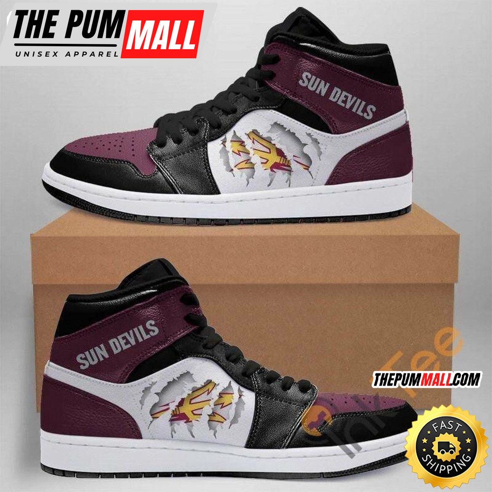 NCAA Arizona State Sun Devils Tearing Open Logo Maroon Air Jd 1 High Sneakers