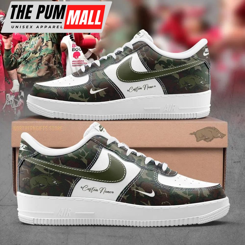 NCAA Arkansas Razorback Football Sam Pittman Camo Veteran Air Force 1 Shoes
