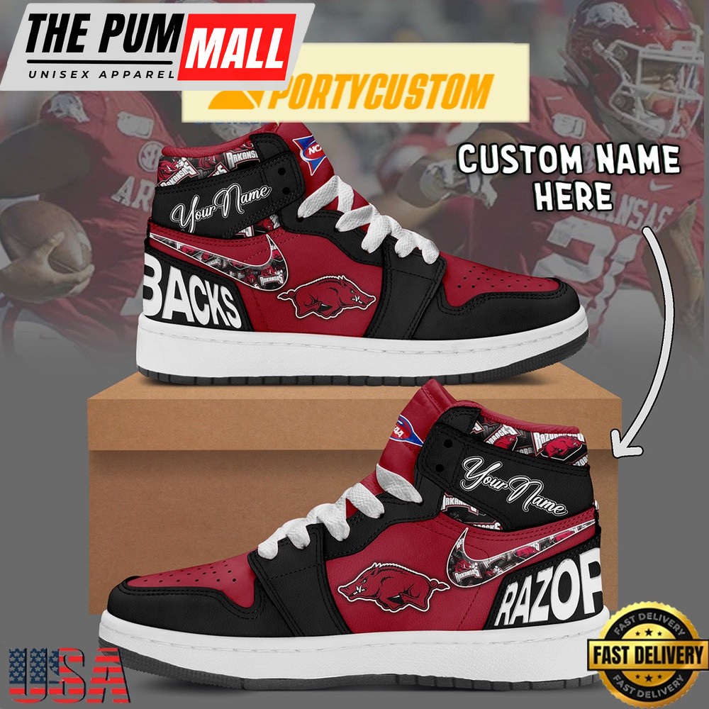 NCAA Arkansas Razorbacks Custom Name Air Jd 1 Shoes Running Sneakers For Men Women