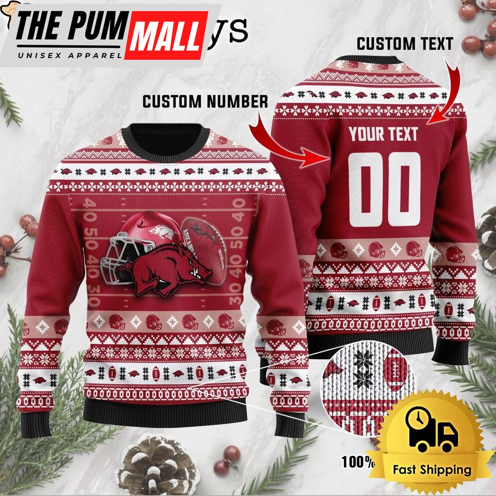 NCAA Arkansas Razorbacks Football Helmet Custom Ugly Christmas Sweater