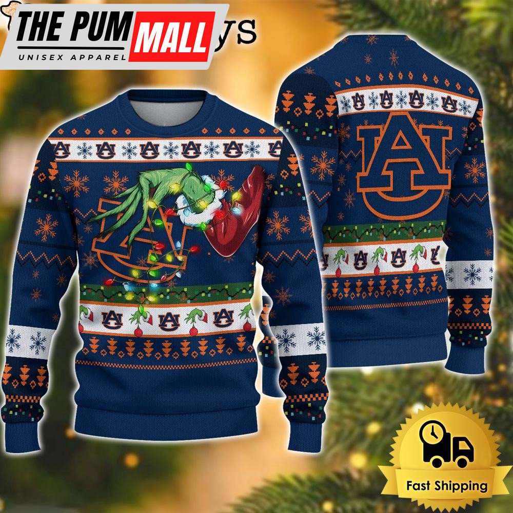 NCAA Auburn Tigers Merry Christmas Grinch Hand Ugly Christmas Sweater