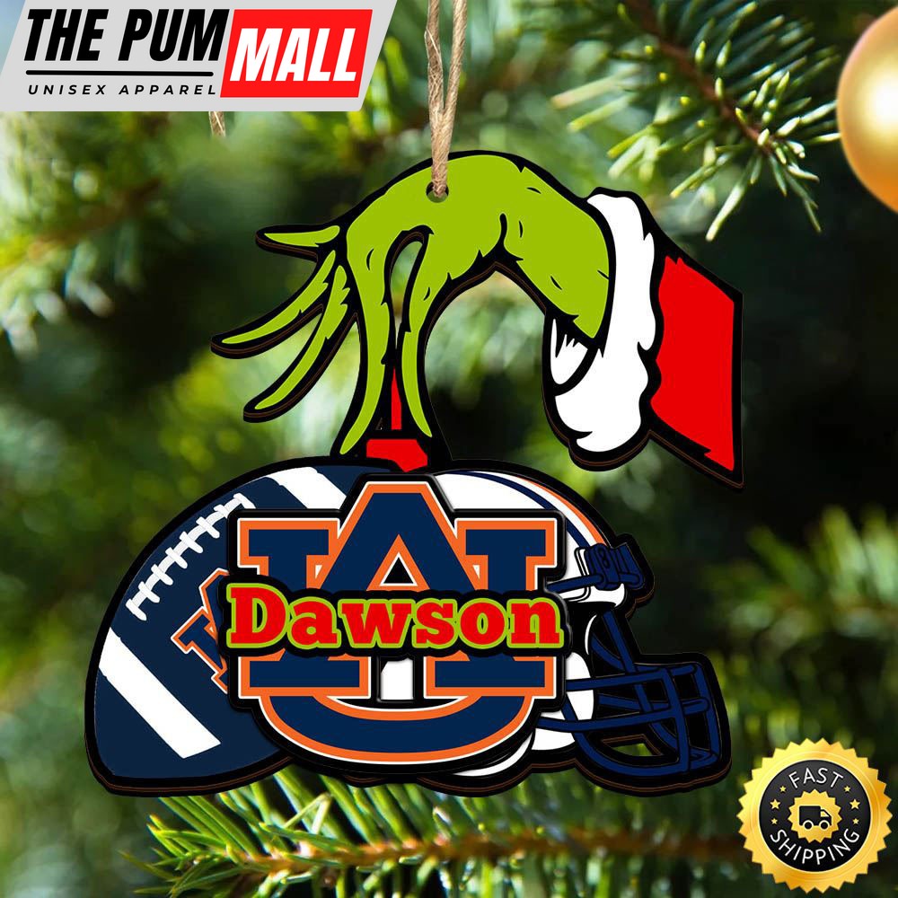 NCAA Auburn Tigers Personalized Your Name Grinch And Football Ornament Limited Edition