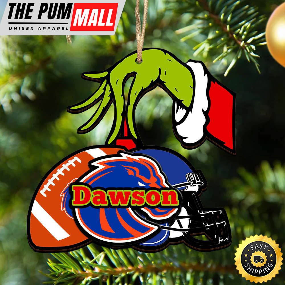 NCAA Boise State Broncos Personalized Your Name Grinch And Football Ornament Limited Edition