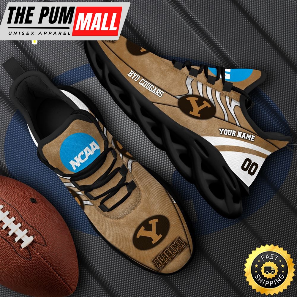 NCAA BYU Cougars Black Max Soul Shoes, White Max Soul Shoes Custom Your Name And Number