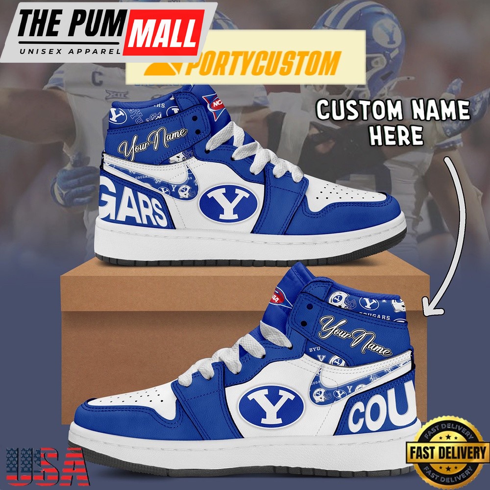 NCAA BYU Cougars Custom Name Air Jd 1 Shoes Running Sneakers For Men Women