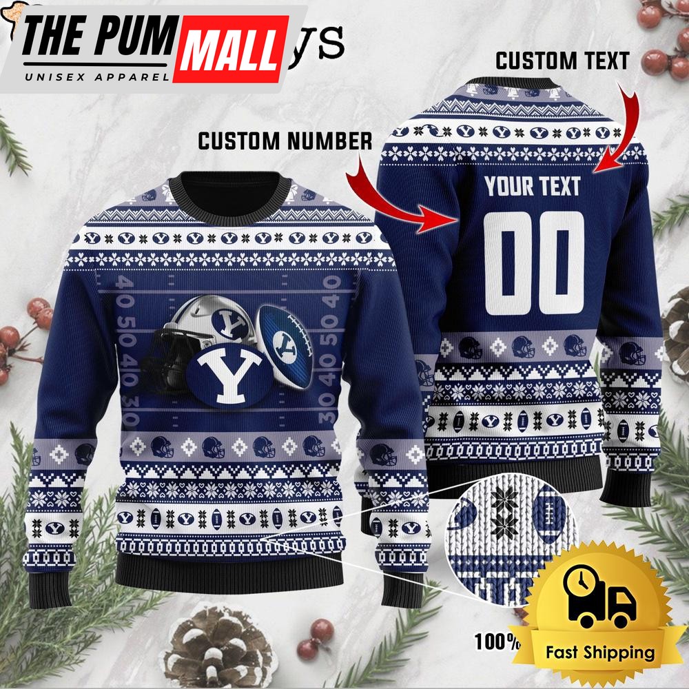 NCAA BYU Cougars Football Helmet Custom Ugly Christmas Sweater