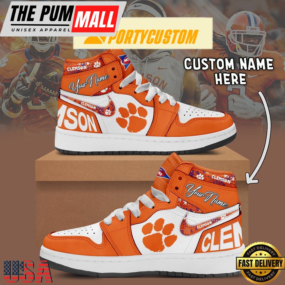 NCAA Clemson Tigers Custom Name Air Jd 1 Shoes Running Sneakers For Men Women