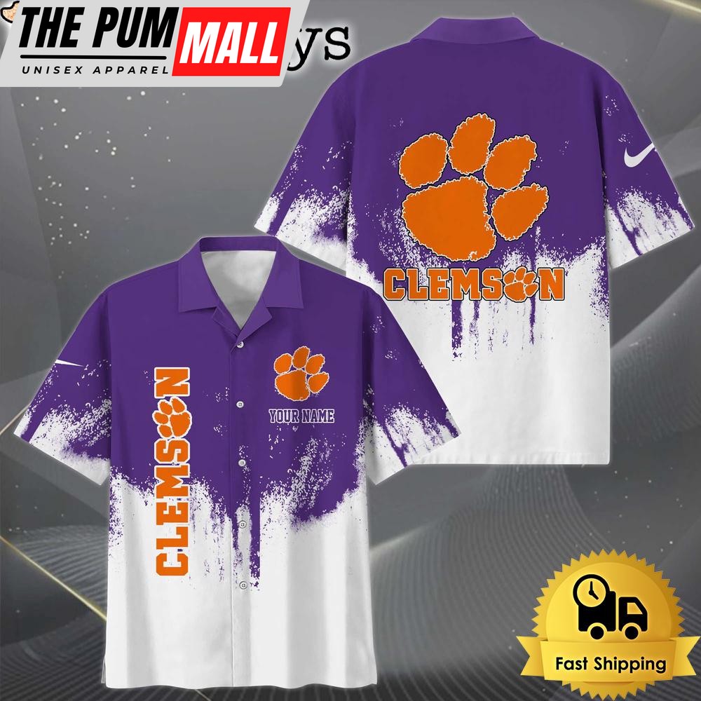 NCAA Clemson Tigers Custom Paint Splatter Logo Hawaiian Shirt