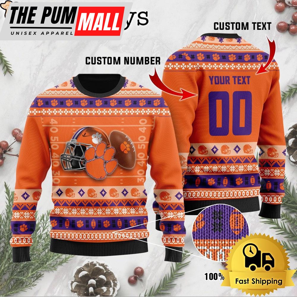 NCAA Clemson Tigers Football Helmet Custom Ugly Christmas Sweater