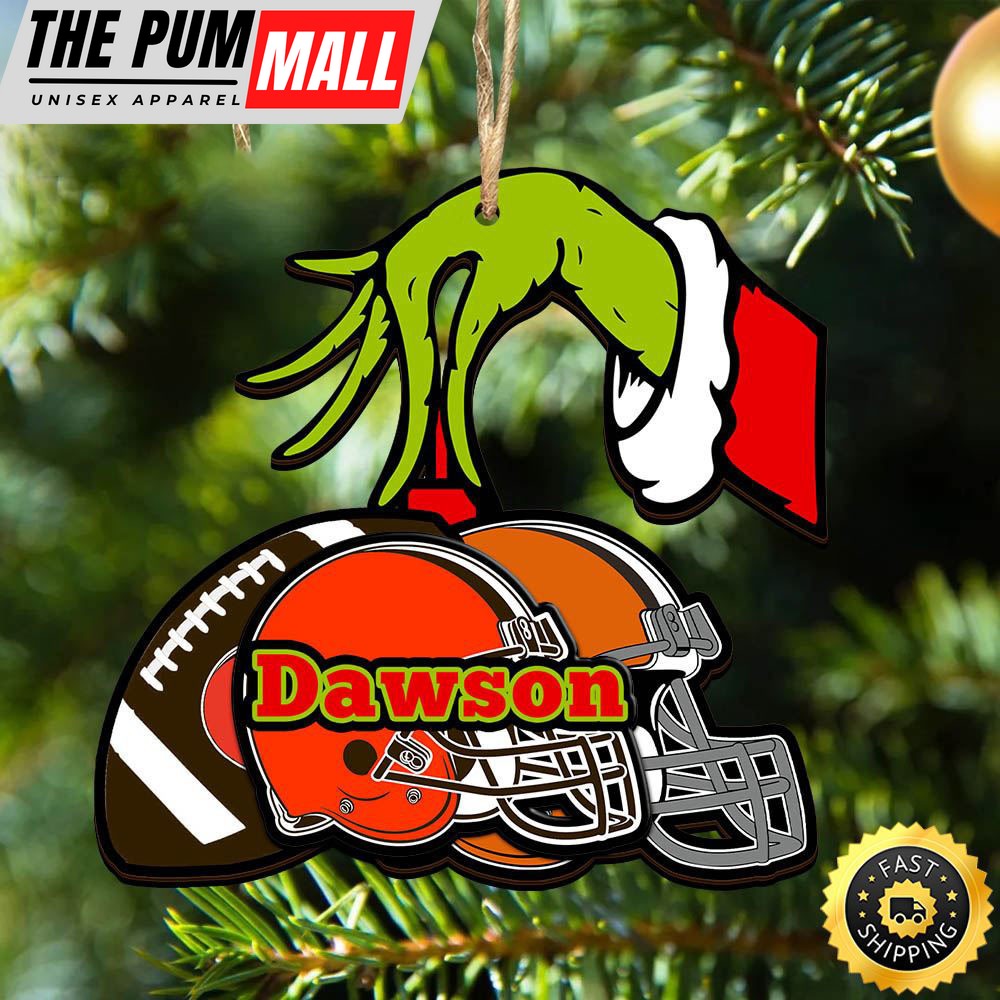 NCAA Cleveland Browns Personalized Your Name Grinch And Football Ornament Limited Edition