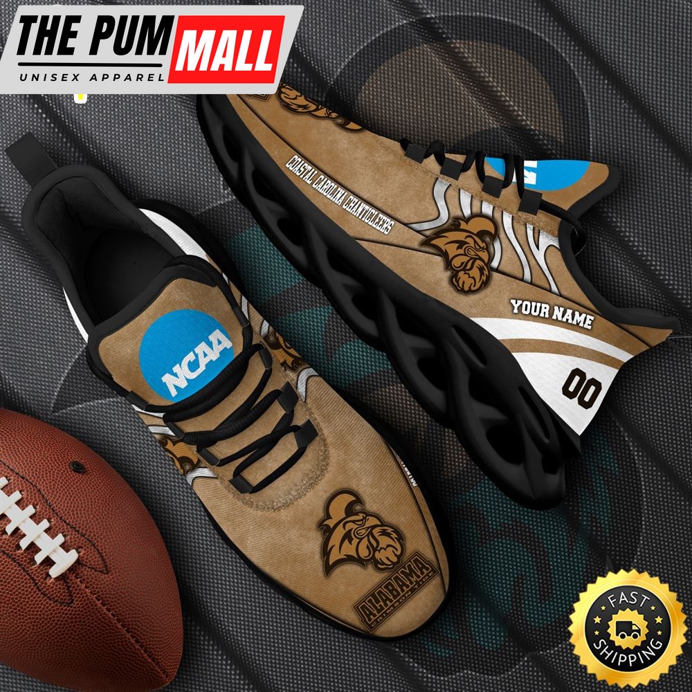 NCAA Coastal Carolina Chanticleers Black Max Soul Shoes, White Max Soul Shoes Custom Your Name And Number