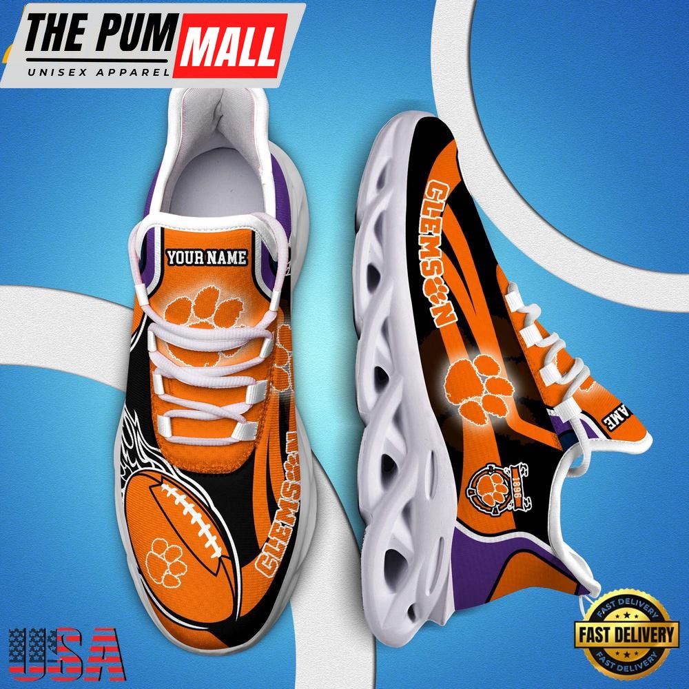 NCAA Custom Name Clemson Tigers Team Sport Max Soul Shoes Running Sneakers