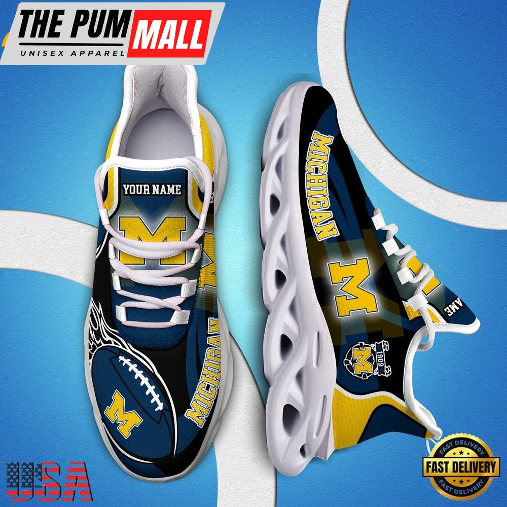 NCAA Custom Name Michigan Wolverines Team Sport Max Soul Shoes Running Sneakers