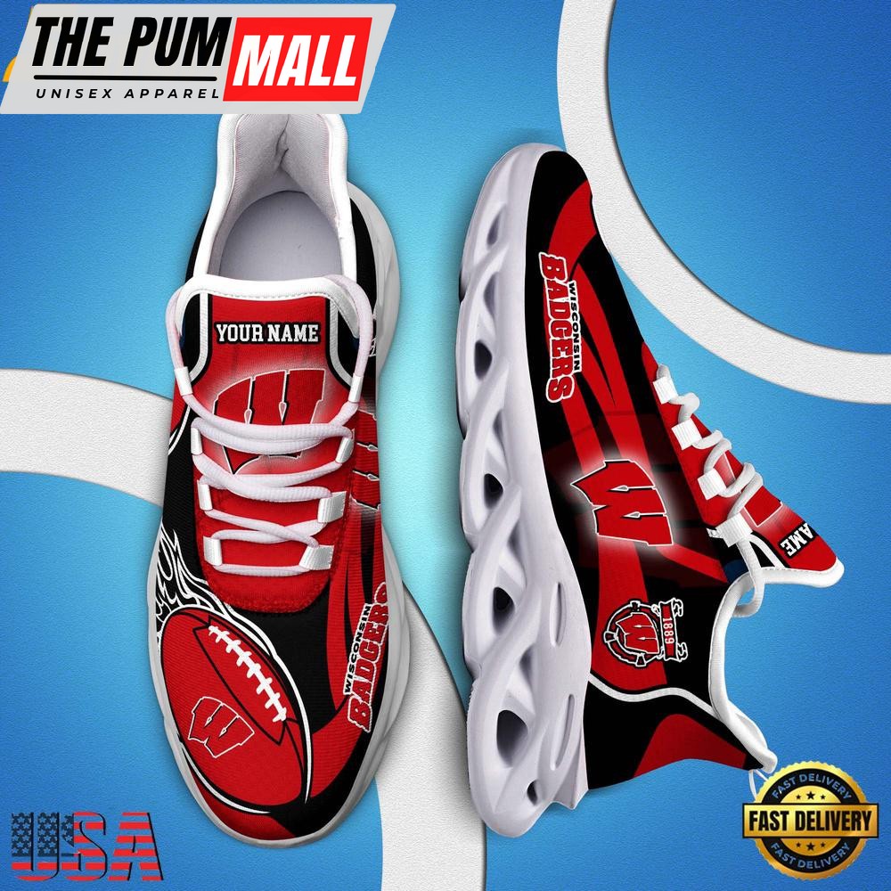 NCAA Custom Name Wisconsin Badgers Team Sport Max Soul Shoes Running Sneakers
