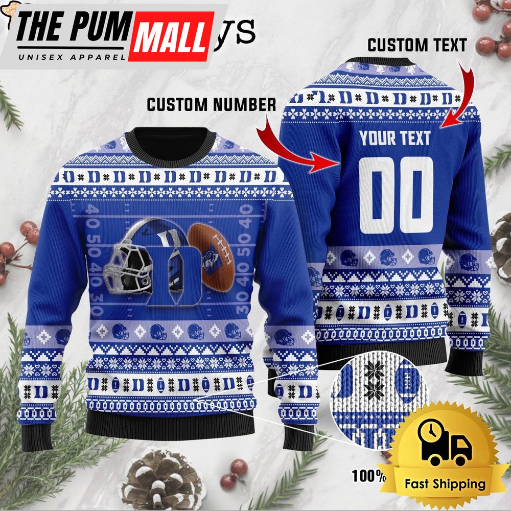 NCAA Duke Blue Devils Football Helmet Custom Ugly Christmas Sweater