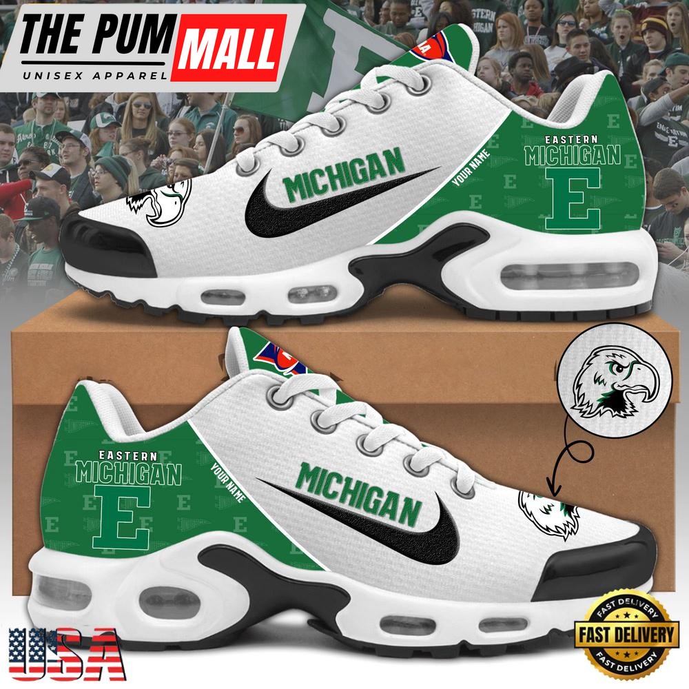 NCAA Eastern Michigan Football Mascot Symbol Custom Name New Design Air Max Plus Shoes