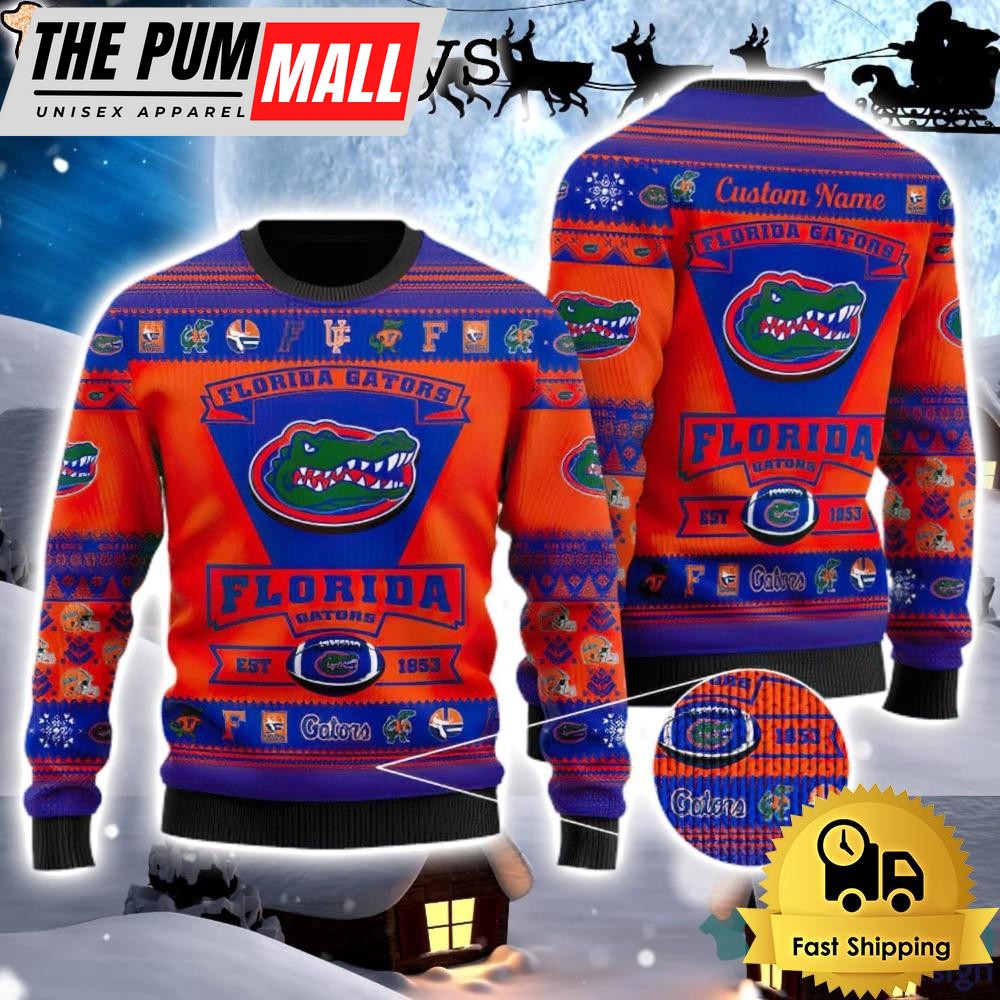 NCAA Florida Gators Logo Custom Name For Football Fans Ugly Christmas Sweater