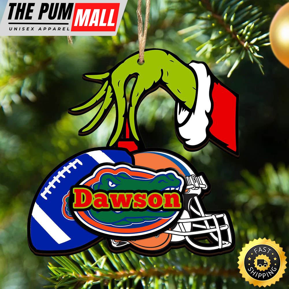 NCAA Florida Gators Personalized Your Name Grinch And Football Ornament Limited Edition