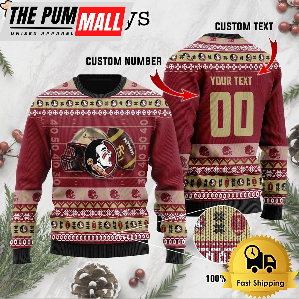 NCAA Florida State Seminoles Football Helmet Custom Ugly Christmas Sweater