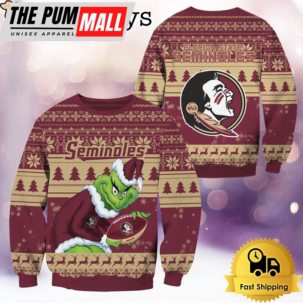 NCAA Florida State Seminoles Grinch Custom Name Ugly Christmas Sweater