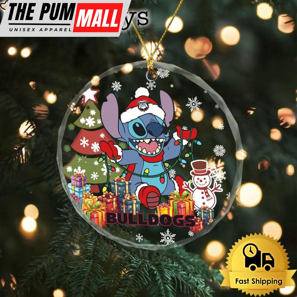 NCAA Georgia Bulldogs Cute Stitch Christmas Crystal Glass Ornament Limited Edition