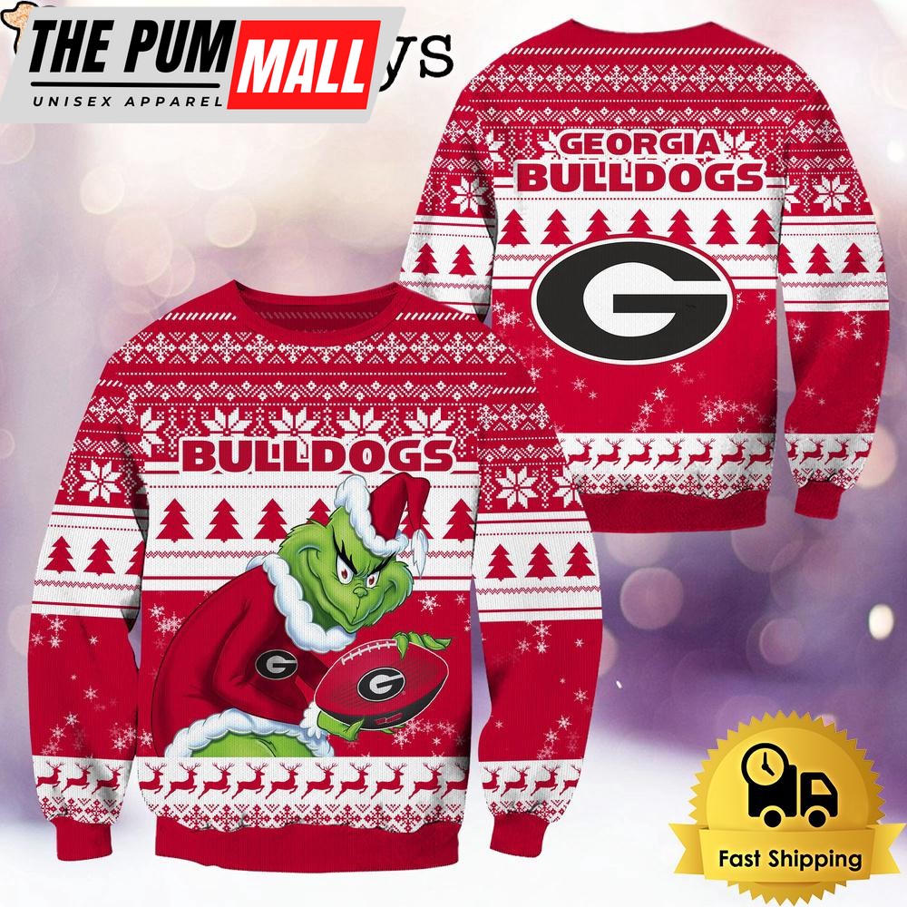 NCAA Georgia Bulldogs Grinch Custom Name Ugly Christmas Sweater