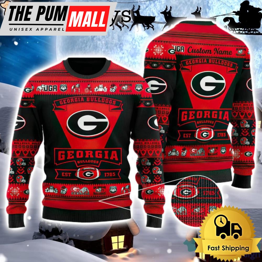 NCAA Georgia Bulldogs Logo Custom Name For Football Fans Ugly Christmas Sweater