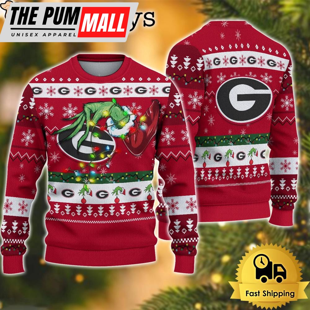 NCAA Georgia Bulldogs Merry Christmas Grinch Hand Ugly Christmas Sweater