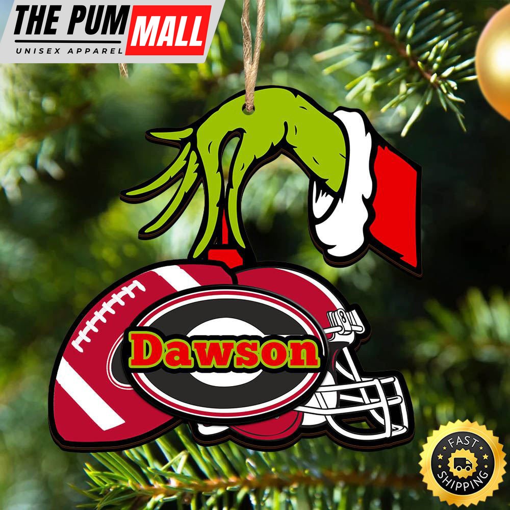 NCAA Georgia Bulldogs Personalized Your Name Grinch And Football Ornament Limited Edition