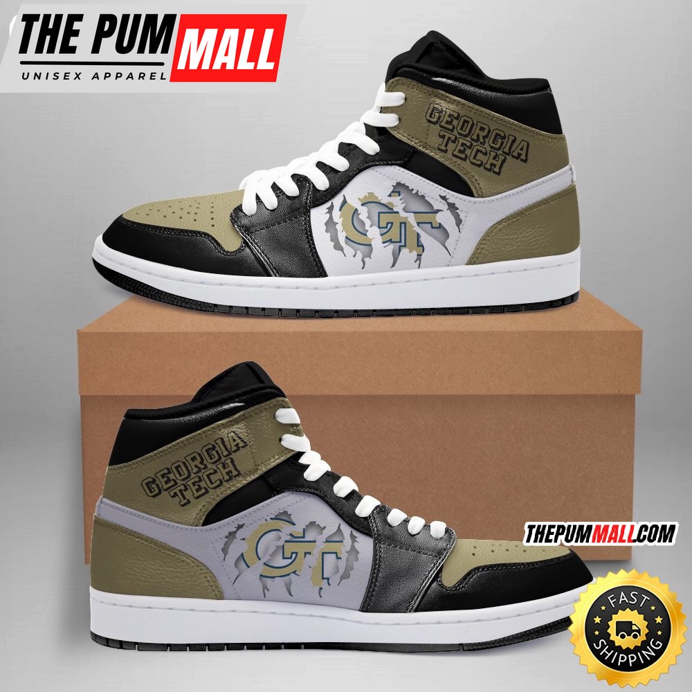 NCAA Georgia Tech Yellow Jackets Gold Black Air Jd 1 High Sneakers