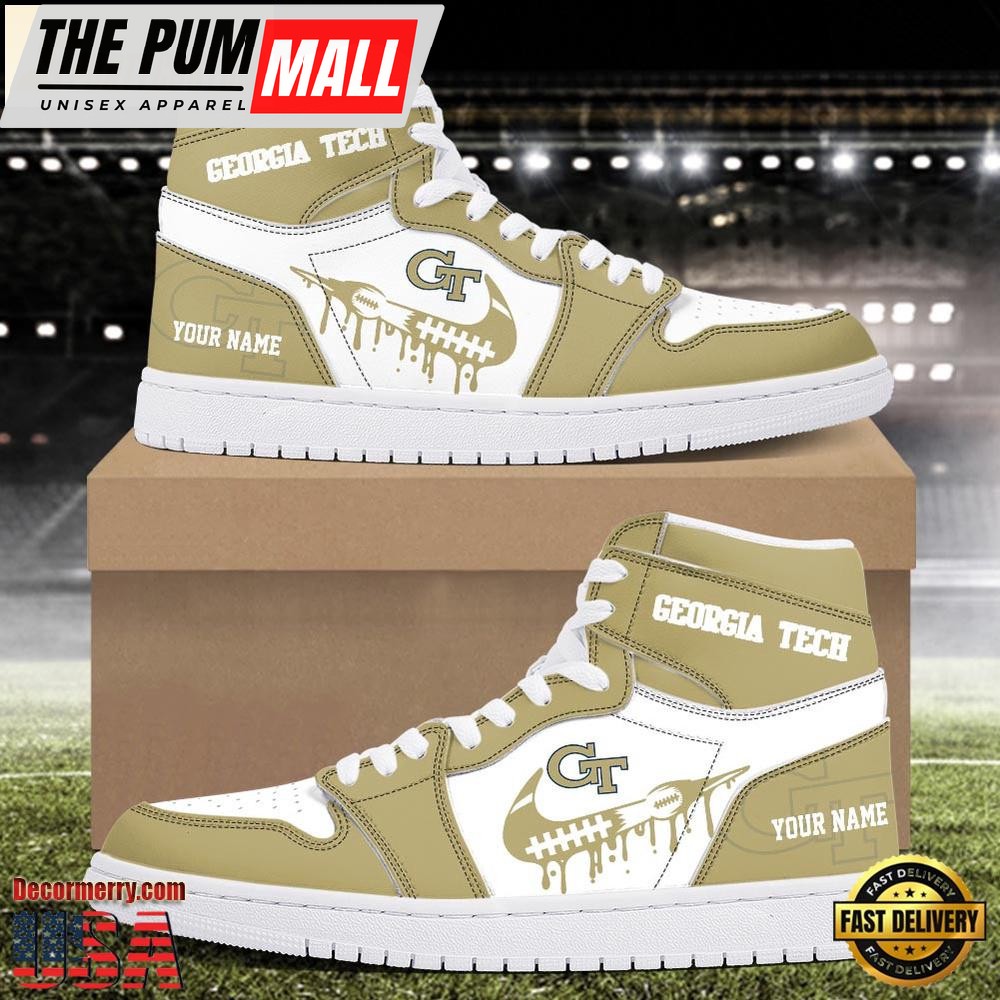 NCAA Georgia Tech Yellow Jackets Grunge Style Custom Air Jd 1 Shoes , Running Sneakers Shoes