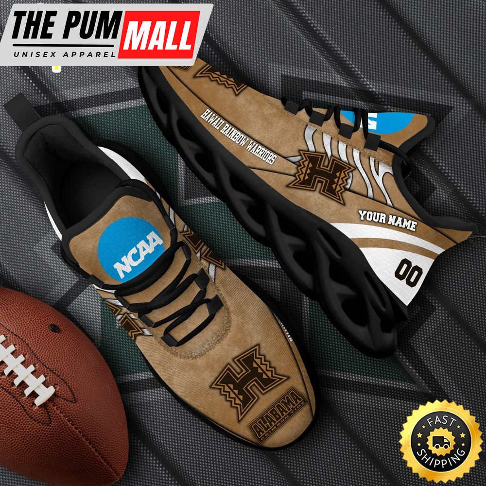 NCAA Hawaii Rainbow Warriors Black Max Soul Shoes, White Max Soul Shoes Custom Your Name And Number
