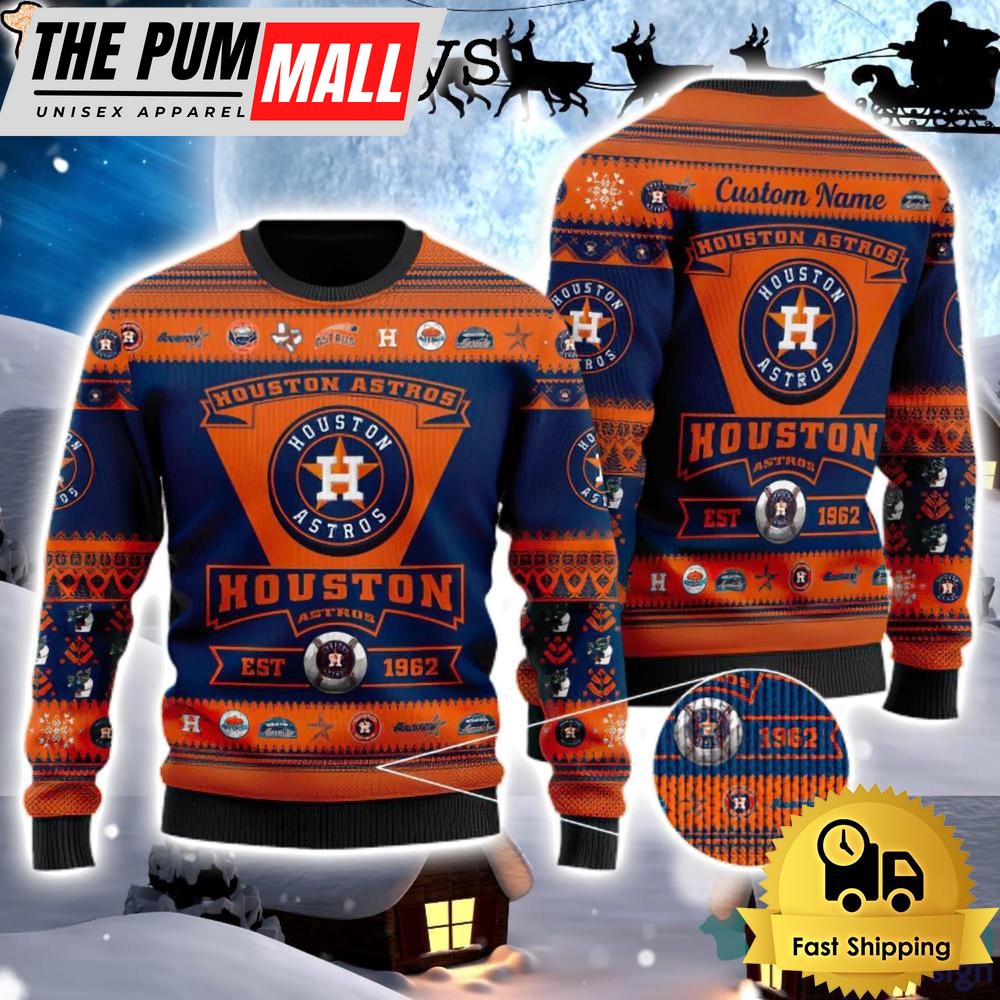 NCAA Houston Astros Logo Custom Name For Football Fans Ugly Christmas Sweater