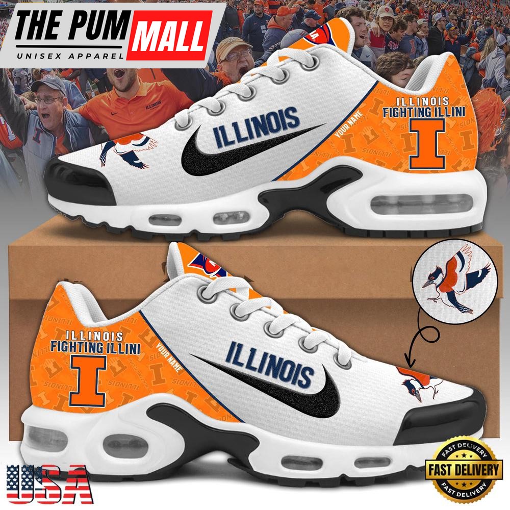 NCAA Illinois Fighting Football Mascot Symbol Custom Name New Design Air Max Plus Shoes