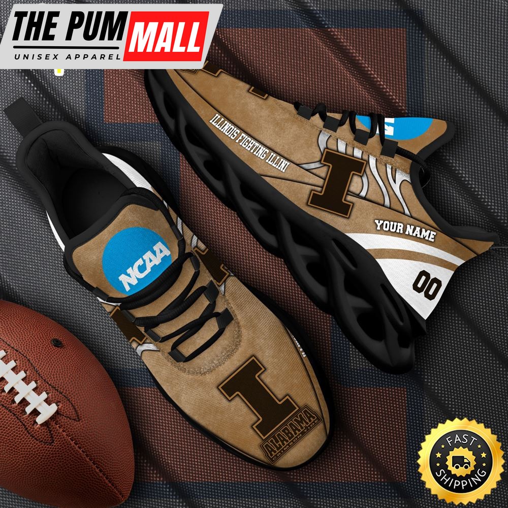 NCAA Illinois Fighting Illini Black Max Soul Shoes, White Max Soul Shoes Custom Your Name And Number