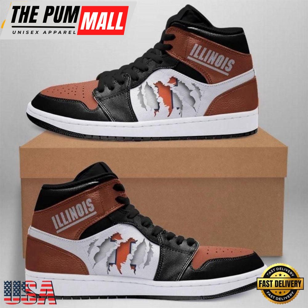 NCAA Illinois Fighting Illini Brown Black Air Jd 1 High Sneakers For Men
