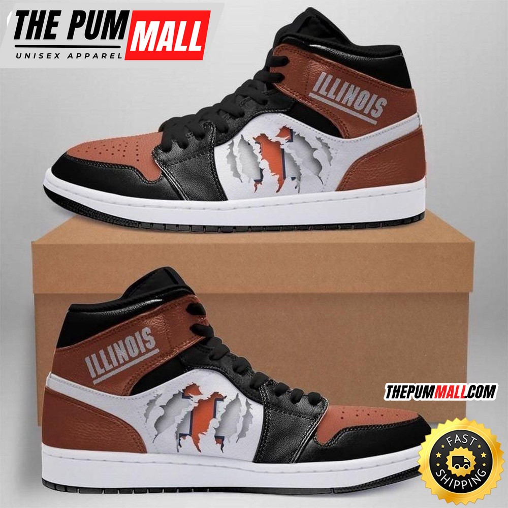NCAA Illinois Fighting Illini Brown Black Air Jd 1 High Sneakers Legendary Air Jd Footwear
