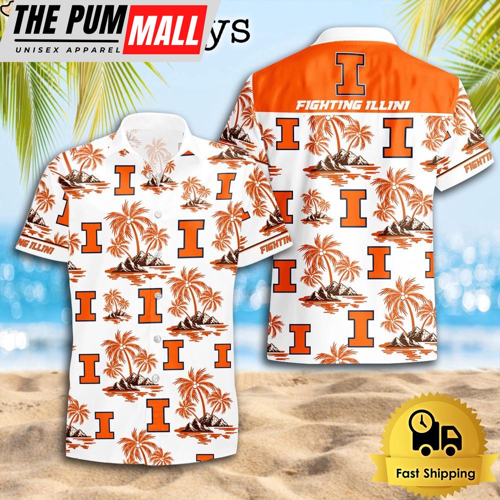 NCAA Illinois Fighting Illini Coconut Island Logo Hawaiian Shirts