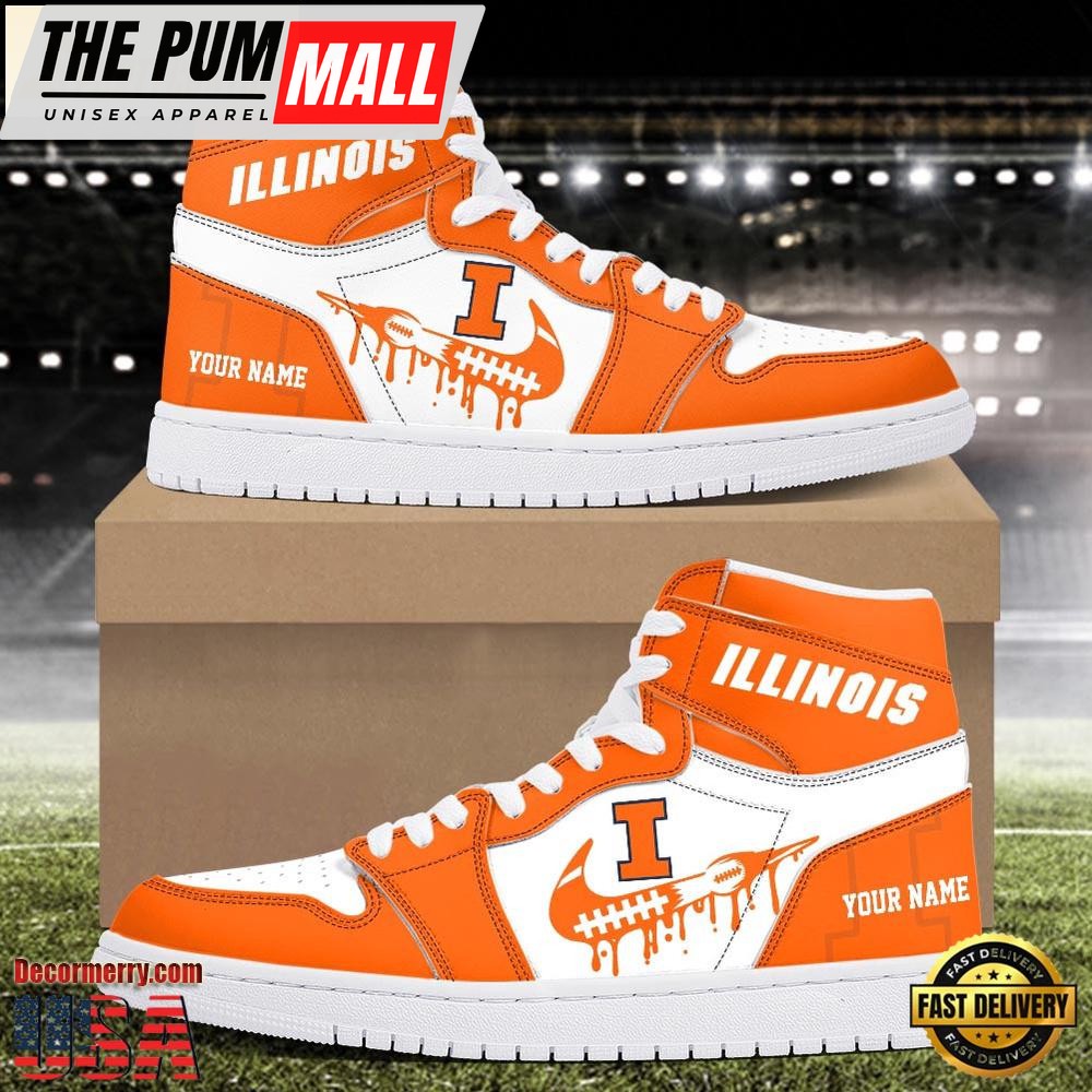 NCAA Illinois Fighting Illini Grunge Style Custom Air Jd 1 Shoes , Running Sneakers Shoes