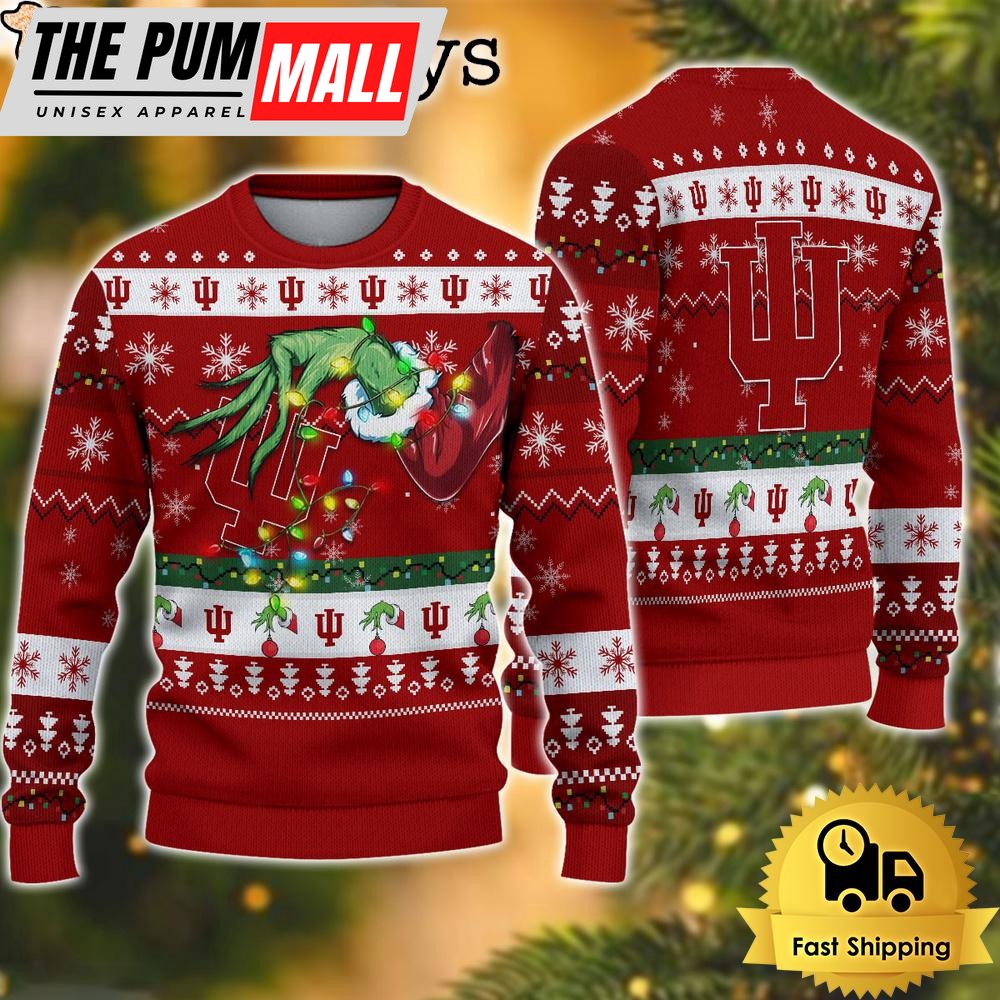 NCAA Indiana Hoosiers Merry Christmas Grinch Hand Ugly Christmas Sweater