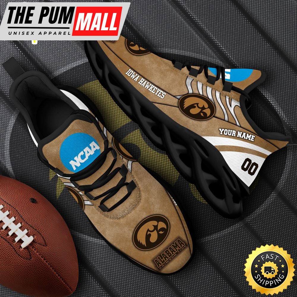 NCAA Iowa Hawkeyes Black Max Soul Shoes, White Max Soul Shoes Custom Your Name And Number