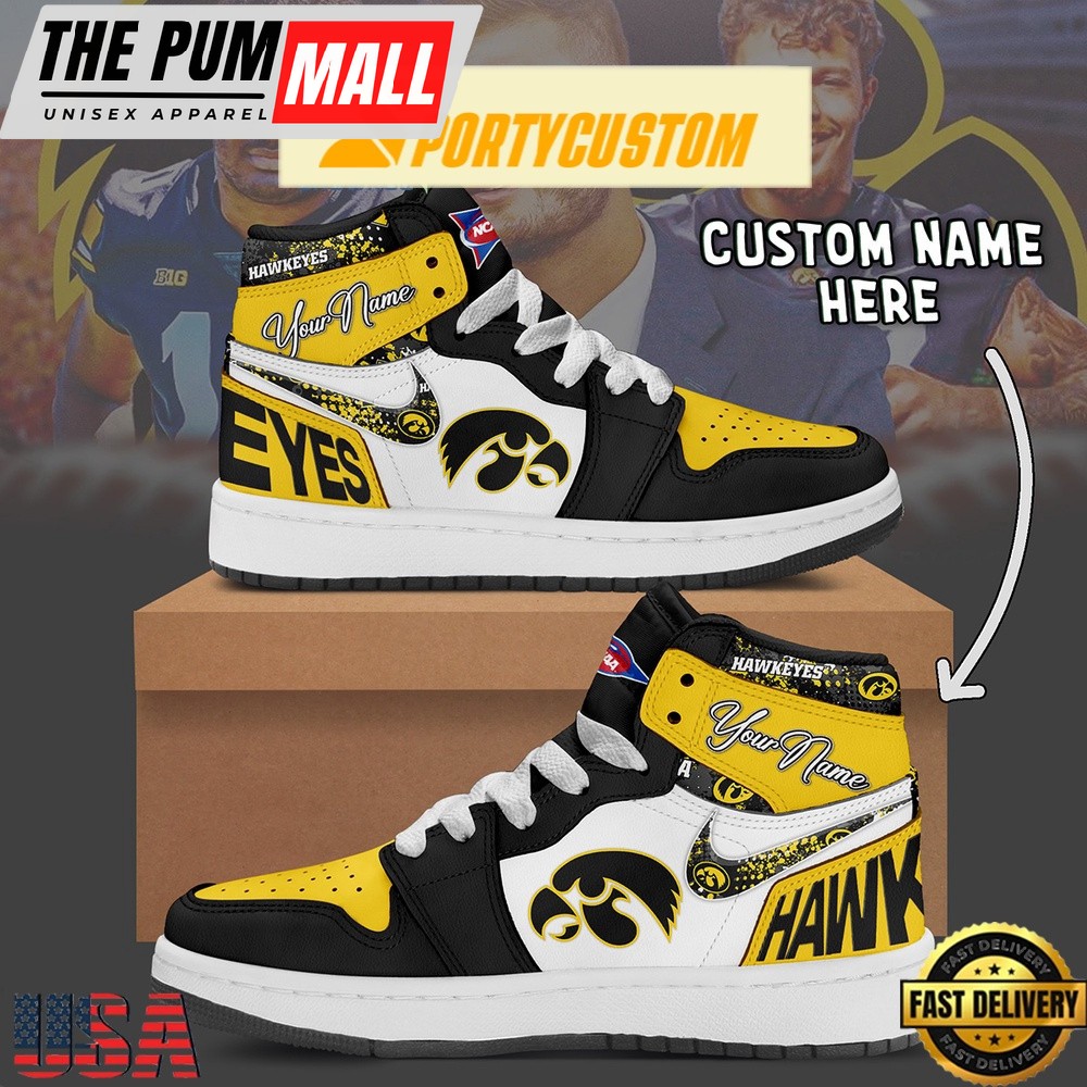NCAA Iowa Hawkeyes Custom Name Air Jd 1 Shoes Running Sneakers For Men Women
