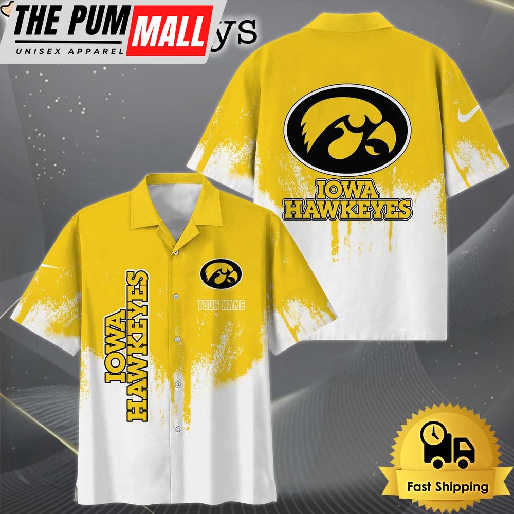 NCAA Iowa Hawkeyes Custom Paint Splatter Logo Hawaiian Shirt