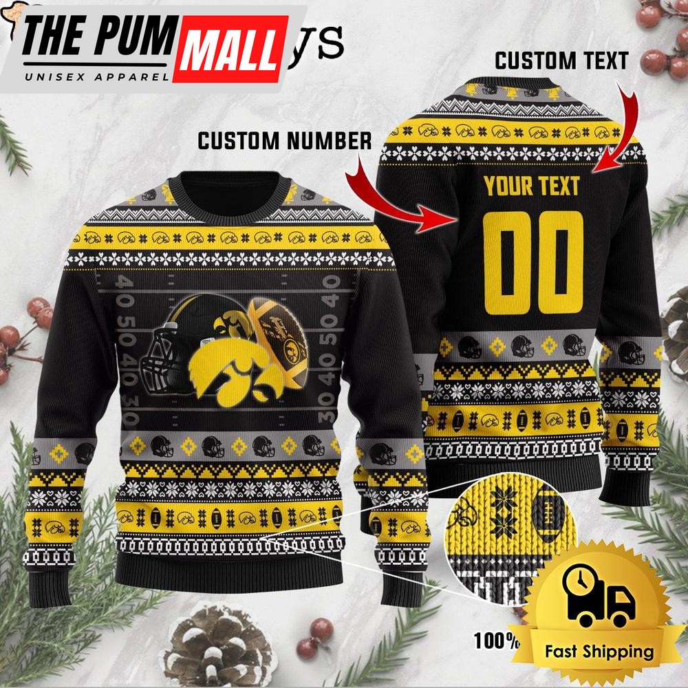 NCAA Iowa Hawkeyes Football Helmet Custom Ugly Christmas Sweater