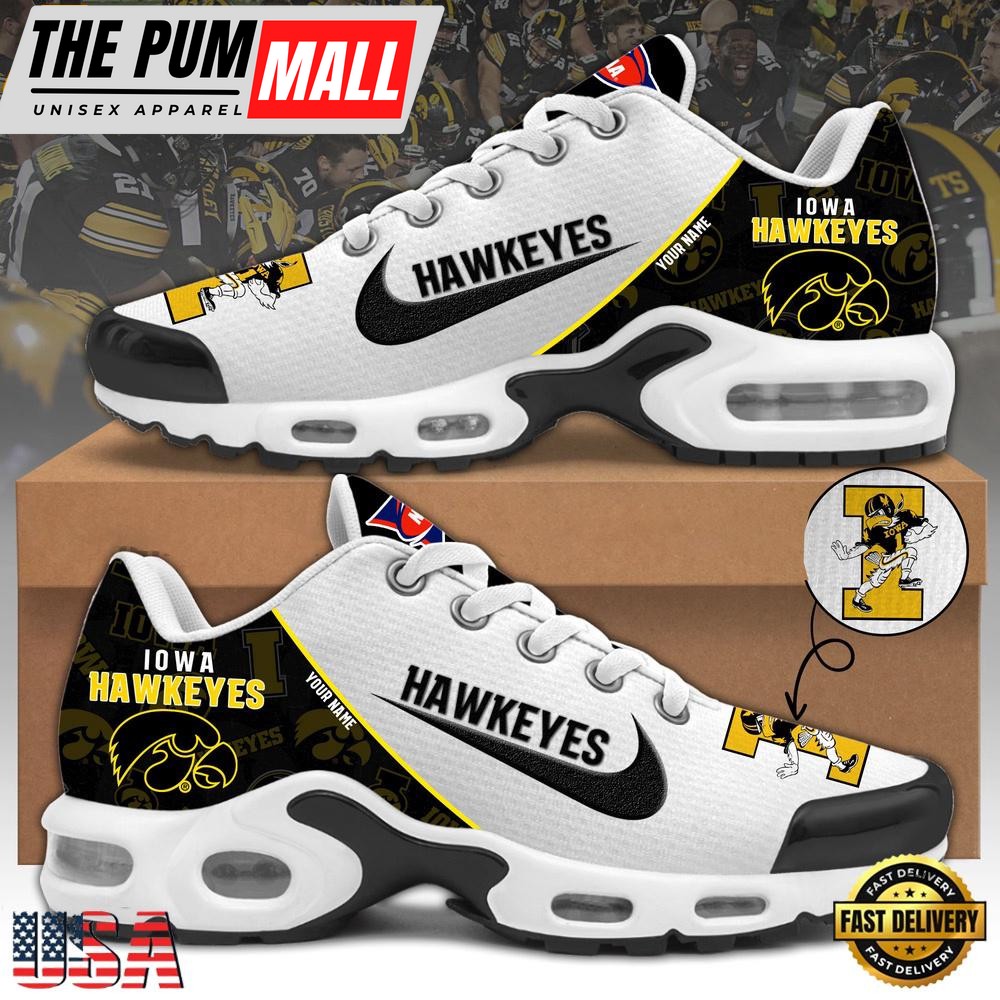 NCAA Iowa Hawkeyes Football Mascot Symbol Custom Name New Design Air Max Plus Shoes