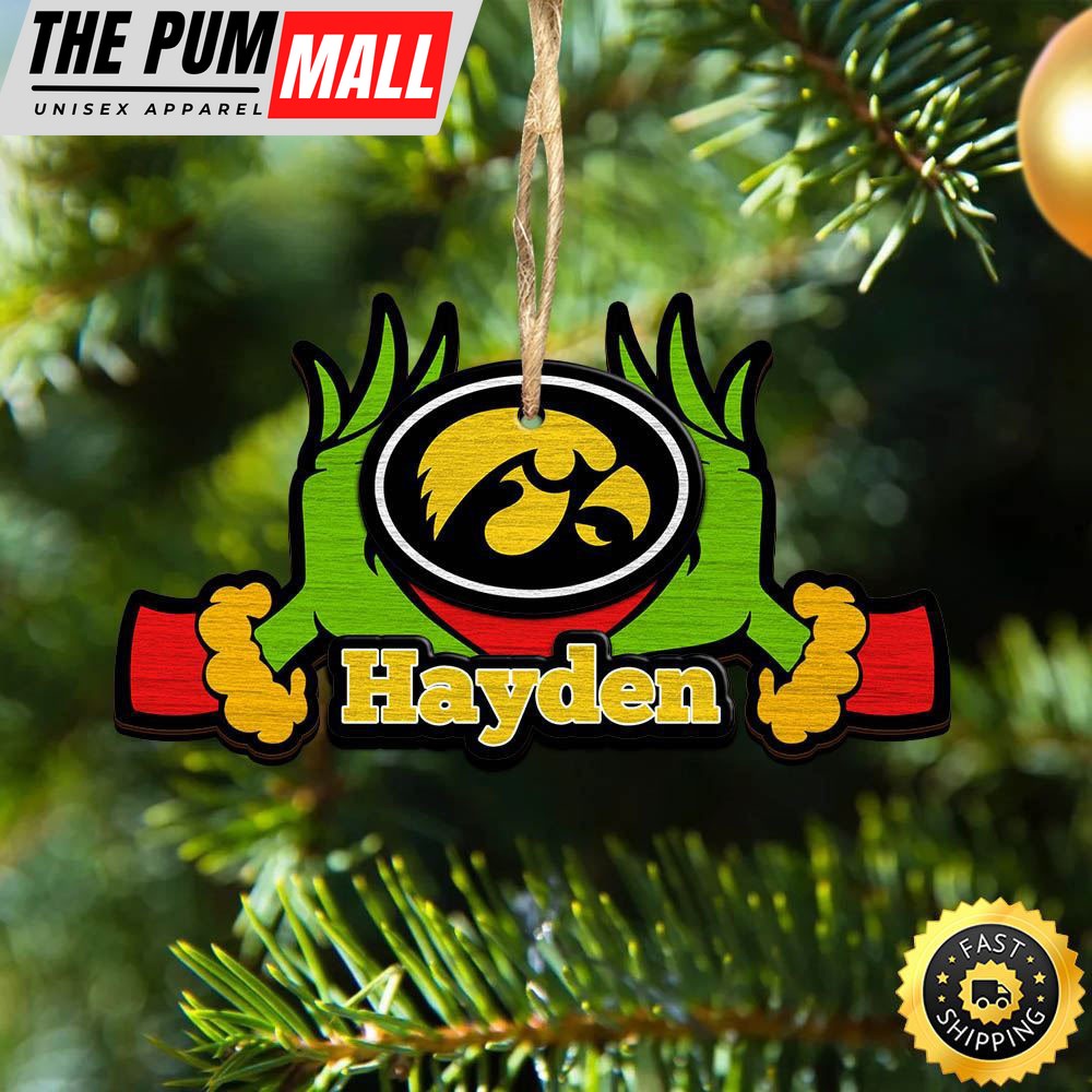 NCAA Iowa Hawkeyes Grinch Christmas Ornament Personalized Your Name Limited Edition