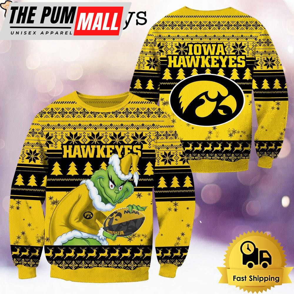 NCAA Iowa Hawkeyes Grinch Custom Name Ugly Christmas Sweater